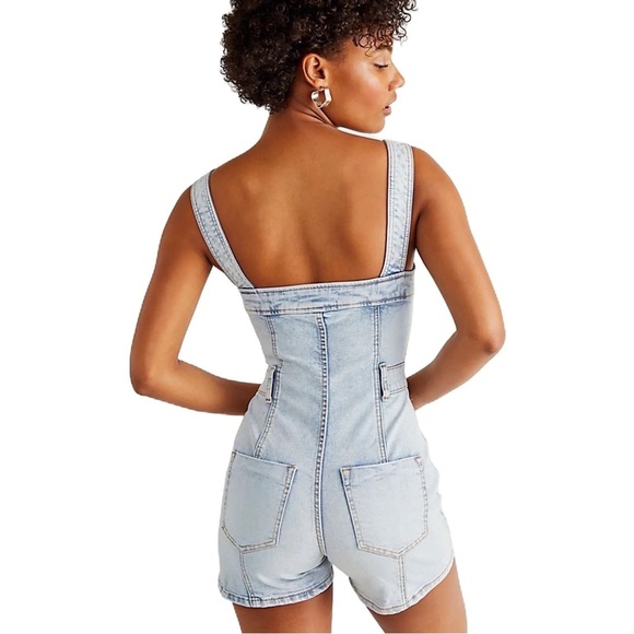 Free People CRVY Lady of the Hour Denim Fitted Romper Size 35 (2X) - Picture 2 of 7